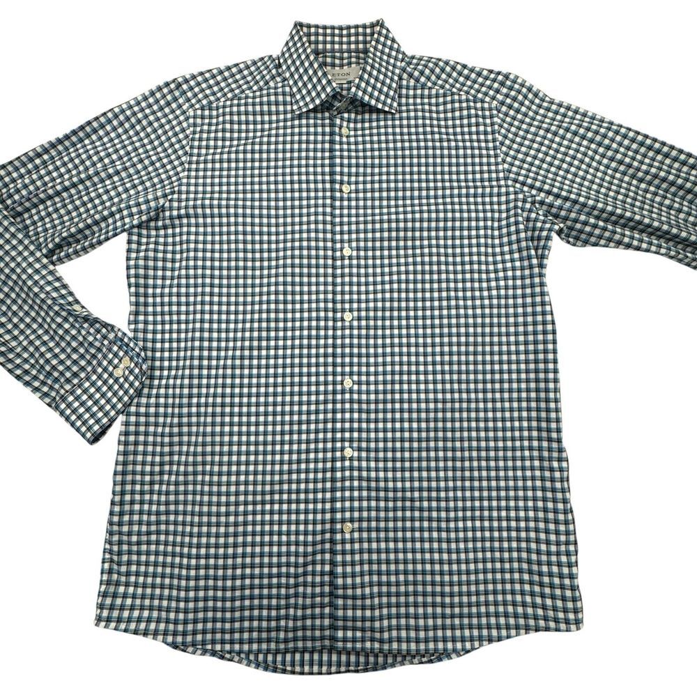 Etón Contemporary Dress Shirt Mens 16.5 Multi Checkered Long Sleeve Button Down